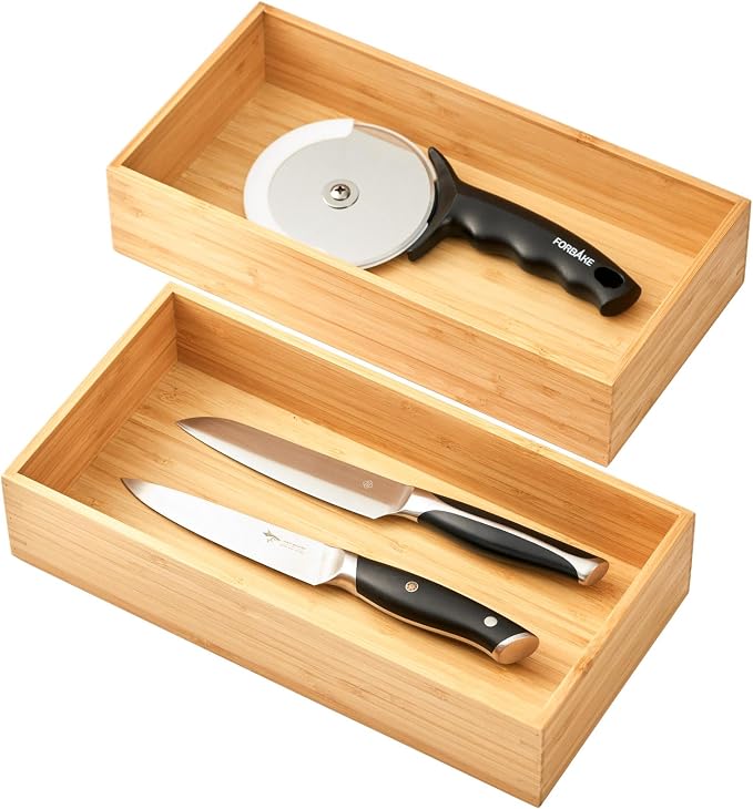 Umilife Bamboo Kitchen Utensils Organizer, Extra High Silverware Drawer Holder by Umilife