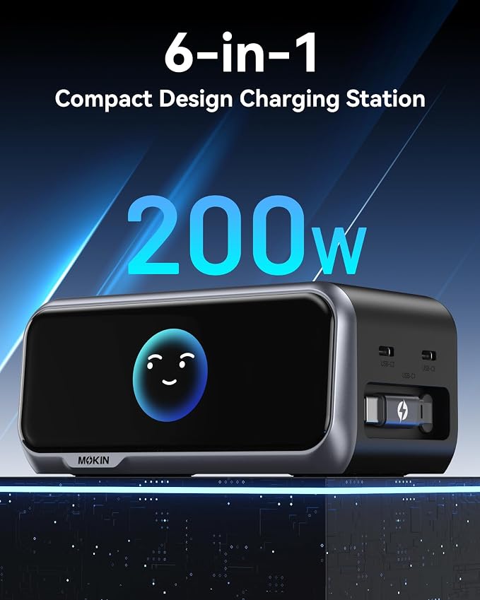 MOKiN 200W Charging Station, 6-Port GaN Desktop Charging Station - Image 2