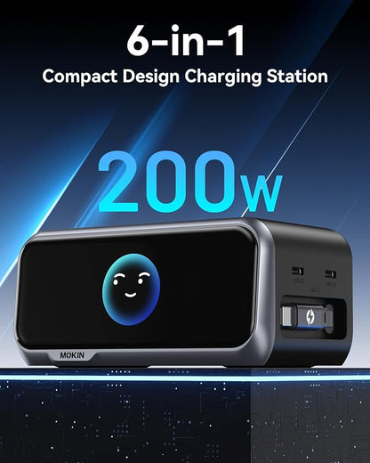 MOKiN 200W Charging Station, 6-Port GaN Desktop Charging Station - Image 2