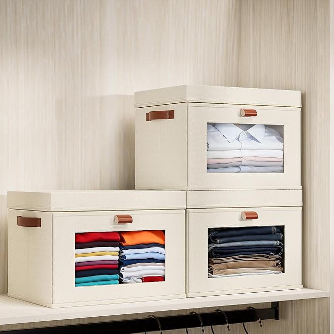 2-Pack Large Storage Bins with Lids, Stackable&Collapsible Closet Storage Bins - Image 8