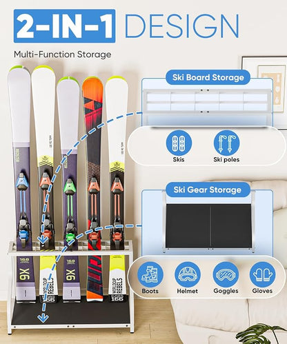 Ski Storage Rack for Garage — Freestanding Ski Holder for 5 Pair Skis, Indoor - Image 3