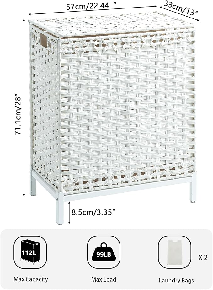 SETVSON Laundry Hamper with Lid, 112 L Handwoven Rattan Wicker Laundry Basket - Image 2