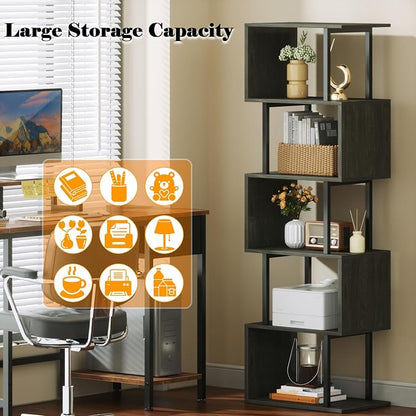 Furologee 6 Tier Bookshelf Tall Geometric Bookcase, S Shaped Industrial Display - Image 6