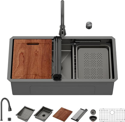 Lordear 30 Inch Waterfall Kitchen Sink Black - Image 9