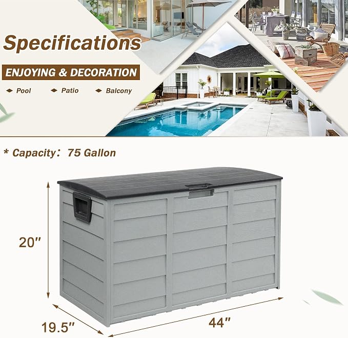 75 Gallon Outdoor Deck Storage Box, Patio Resin Deck Storage Container - Image 4
