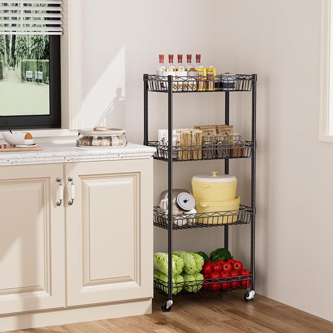 4 Tier Shelf Wire Shelving Unit Adjustable Storage Shelves Big Basket Rack - Image 9