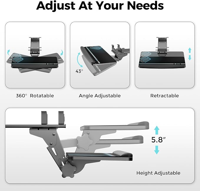EUREKA ERGONOMIC Keyboard Tray Height Adjustable, Swivel Tilt Computer Keyboard - Image 4