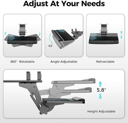 EUREKA ERGONOMIC Keyboard Tray Height Adjustable, Swivel Tilt Computer Keyboard - Image 4
