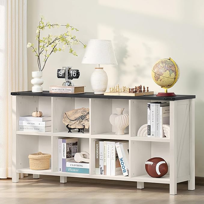 8 Cube Book Shelf, Farmhouse Wood Long Storage Organizer Bookcase, Kids Toy by Joaxswe