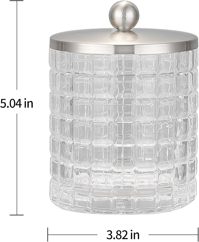 Clear transparent Apothecary Etched Geometric Grid Glass Jar W/Satin Nickel - Image 5