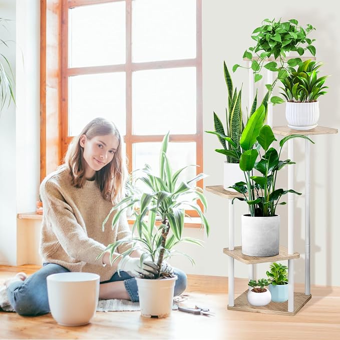 5 Tier Plant Stand Indoor, Thickened Metal Wood Corner Plant Shelf Stands - Image 7