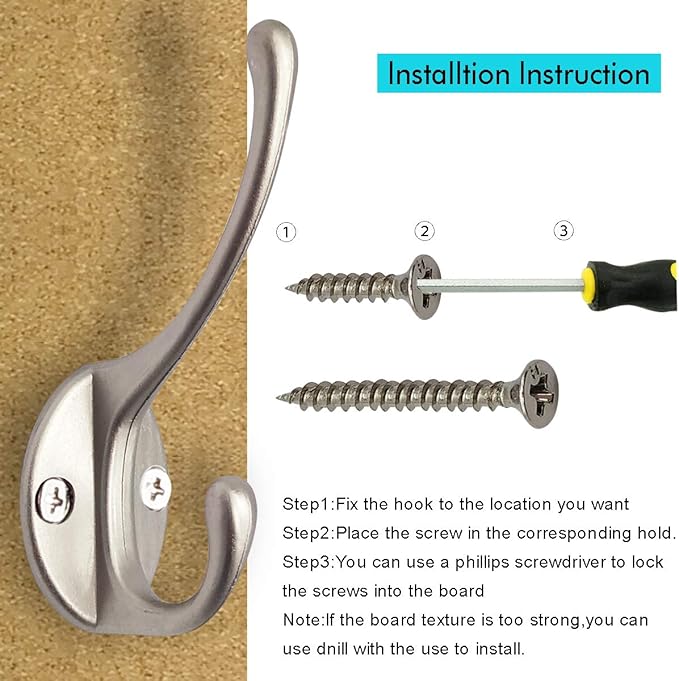 IBosins 10 Pack Heavy Duty Dual Coat Hooks Wall Mounted - Image 4