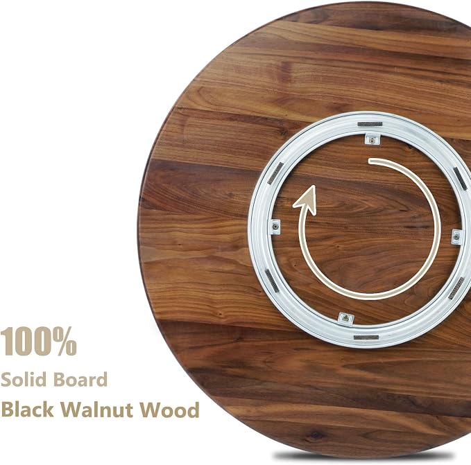30 Inches Black Walnut Wood Lazy Susan Organizer, Solid Wooden Round Turntable - Image 3