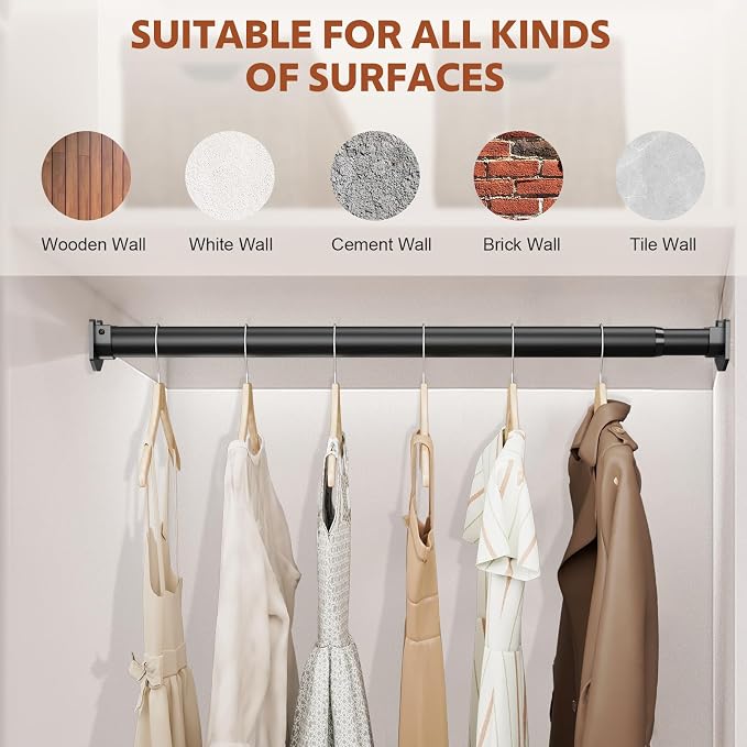 Closet Rods for Hanging Clothes, 17-42 Inch Stepless Adjustable Closet Rod - Image 3