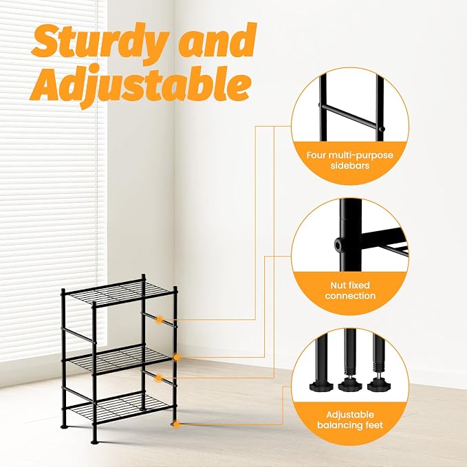Abiglifty Storage Shelves, 3-Tier Metal Shelving, Wire Shelving - Image 5