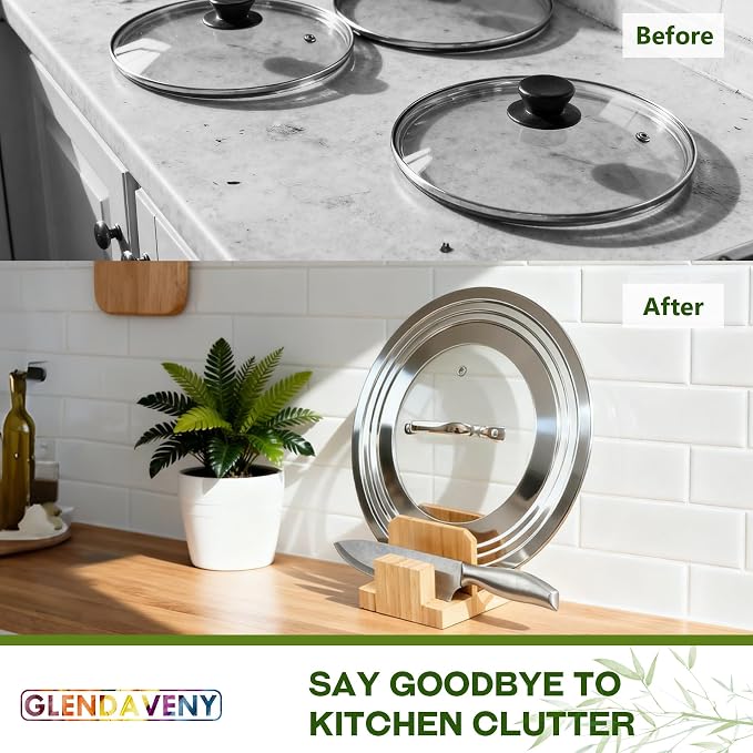 Bamboo Pot Lid Holder, Cutting Board Organizer Holder, Dish Plate Pot Lids - Image 6