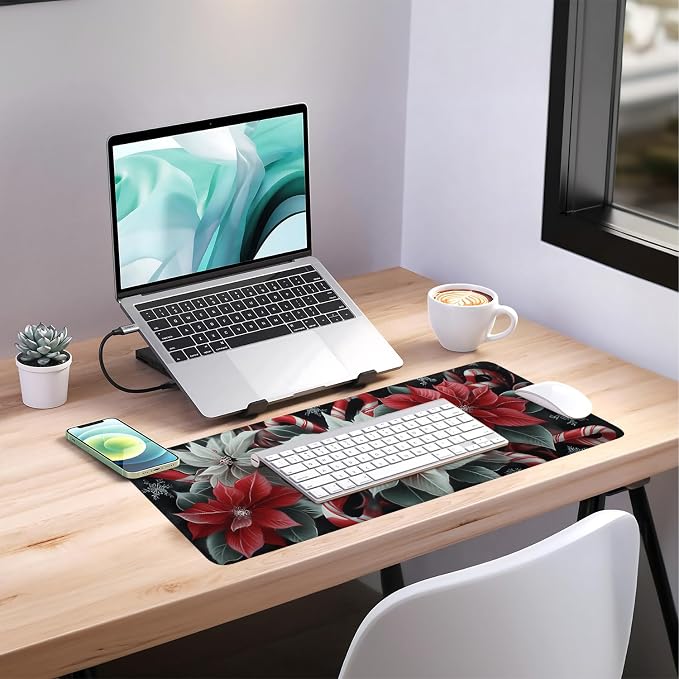 Christmas Flowers Gaming Mouse Pad 31.5"x11.8"Desk Mat Anti-Slip Rubber Base & - Image 7