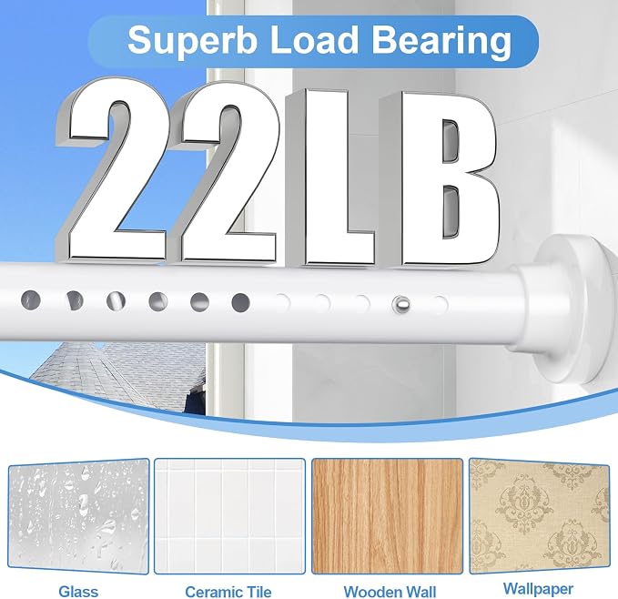 Long Tension Curtain Rod 40-113inch White Shower Curtain Rods no Drilling - Image 3