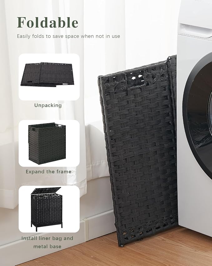 SETVSON Laundry Hamper with Lid, 112 L Handwoven Rattan Wicker Laundry Basket - Image 6