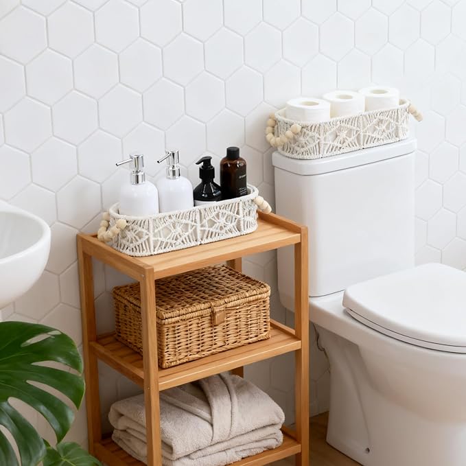 Small Storage Basket for Organizing, Woven Boho Decor Oval Macrame Toilet Paper - Image 3