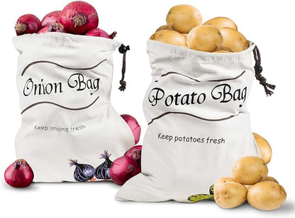 2Pcs Potato and Onion Storage Bags – Reusable Cotton Produce Bags by VIKROM
