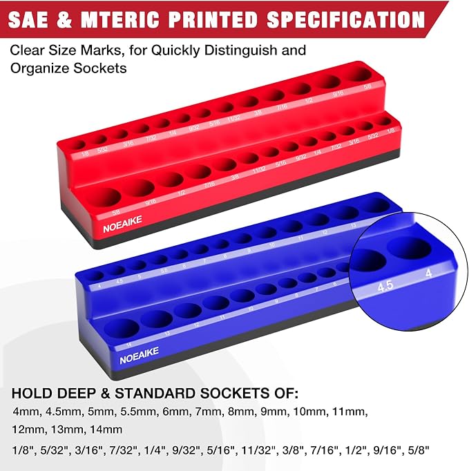 1/4 Inch Magnetic Socket Organizer, Holds 52 Pcs Standard and Deep Size Sockets - Image 2