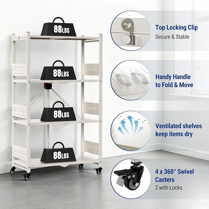 WORKPRO 4-Tier Folding Shelf, No-Assembly Metal Storage Rack - Image 7