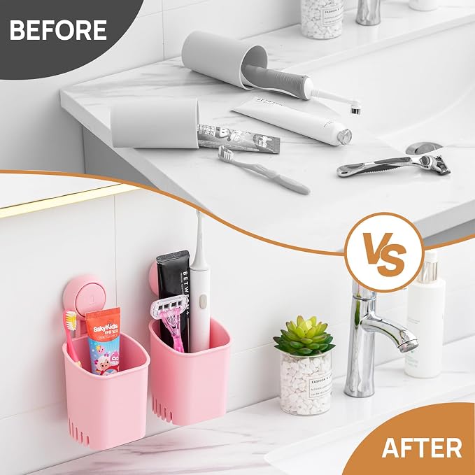 LEVERLOC Powerful Suction Toothbrush Holder 2 Pack, Removable Drill-Free Wall - Image 5
