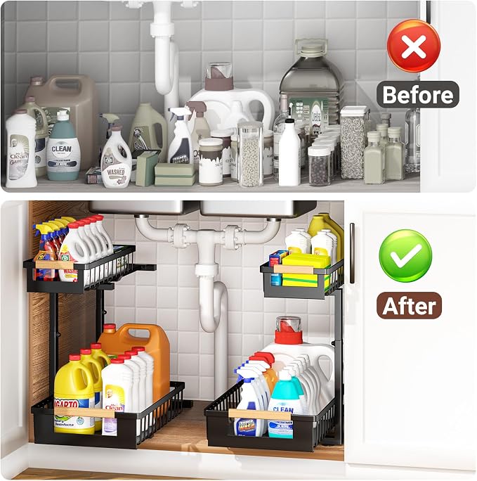 Under Sink Organizers and Storage, 2 Pack L-Shaped Pull Out Cabinet Organizer - Image 6