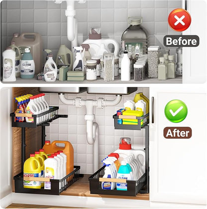 4 Pack L-Shape Under Sink Organizer, 2 Tier Pull Out Cabinet Organizer - Image 5