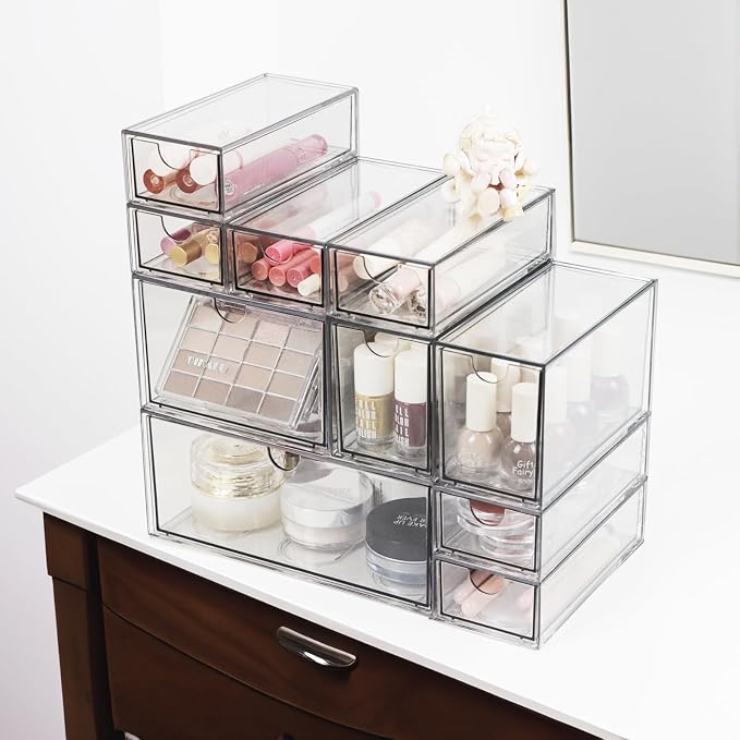 Acrylic Makeup Organizer, 10 Drawers Clear Storage Organizer Desktop Stackable - Image 7