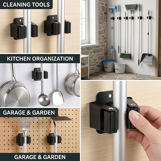 24 PCS Heavy Duty Broom Holder Wall Mount, Stainless Steel Broom Hanger Wall - Image 5