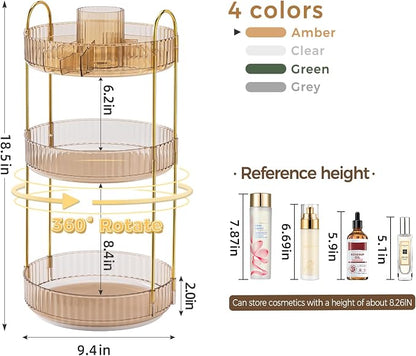 360° Rotating Makeup Organizer, Upgraded 3 Tier Skincare Perfume Organizers - Image 2