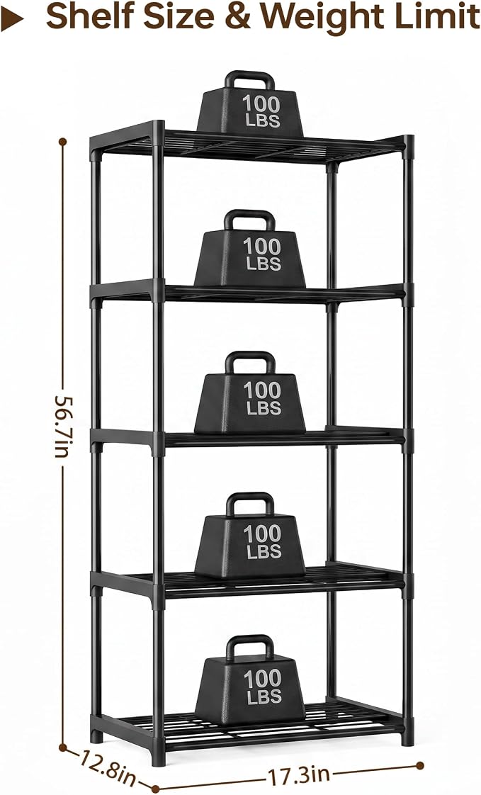 5-Tier Storage Shelves with Plastic Connectors – Metal Shelf Organizer - Image 3
