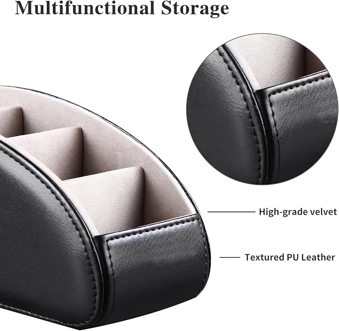 YAPISHI Large Leather TV Remote Control Holder Organizer Black - Image 2