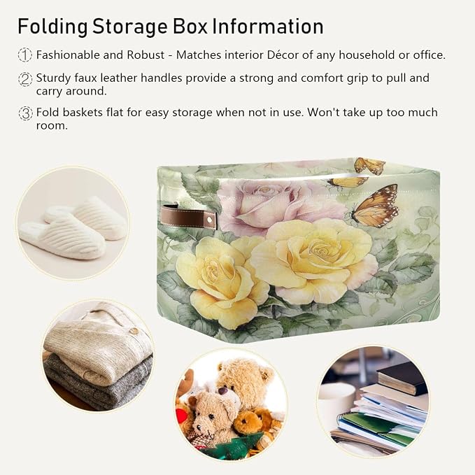 Watercolor Yellow Flower Storage Bins Box Foldable Shelf Basket - Image 5