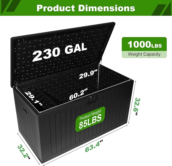 230 Gallon Outdoor Storage Box Waterproof, Extra Large Plastic Outside Deck Box - Image 2
