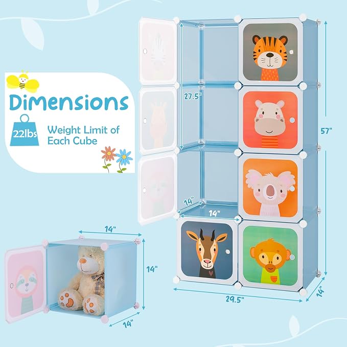 HONEY JOY Kids Wardrobe Closet, Baby Cartoon Clothes Storage Organizer - Image 8