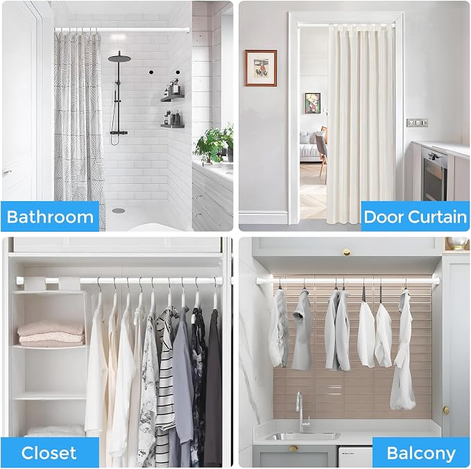 Tension Curtain Rod White Tension Rod 2pcs Spring Curtain Rod Non Slip Tension - Image 6