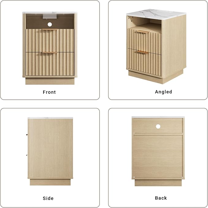 Fluted Night Stand Set 2 with Charging Station, 2 Drawers End Table with Storage - Image 8