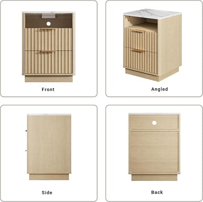 Fluted Night Stand Set 2 with Charging Station, 2 Drawers End Table with Storage - Image 8