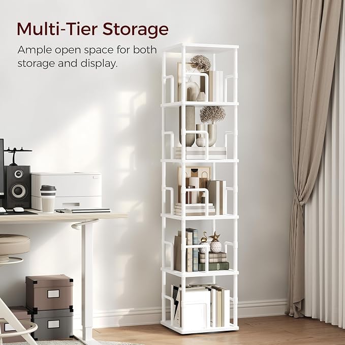 MAHANCRIS 5-Tier Rotating Bookshelf, Freestanding Corner Bookshelf, 360° - Image 5