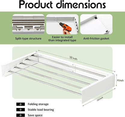 BOQORAD Clothes Drying Rack Wall Mounted 32“, Drying Rack Clothing Wall Mount - Image 3