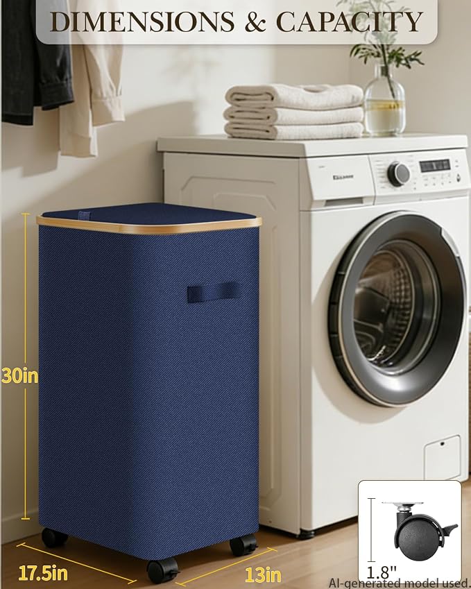 Laundry Hamper with Wheels, 110L Large Clothes Hamper with Removable Inner Bag - Image 2