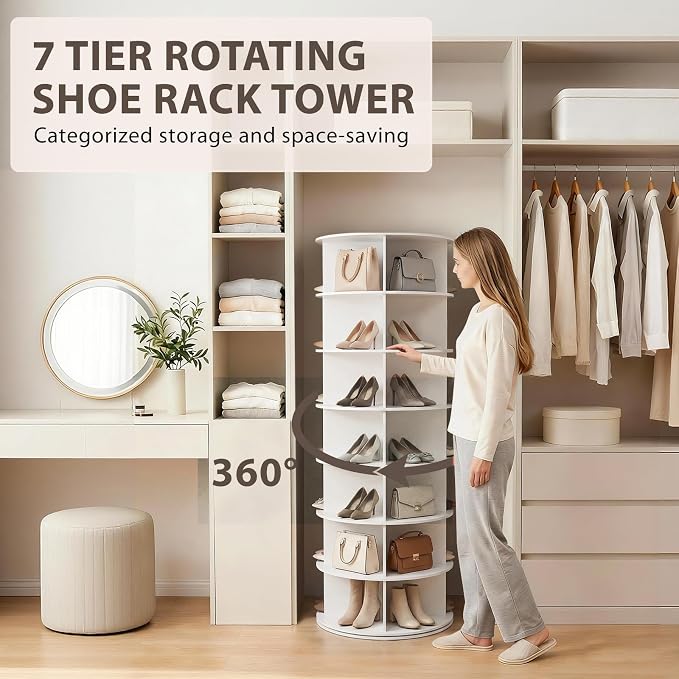 7-Tier Rotating Shoe Rack Tower, 360° Spinning Shoe Storage Organizer, Lazy - Image 3