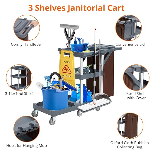 Commercial Janitorial Cleaning Cart on Wheels - Image 5