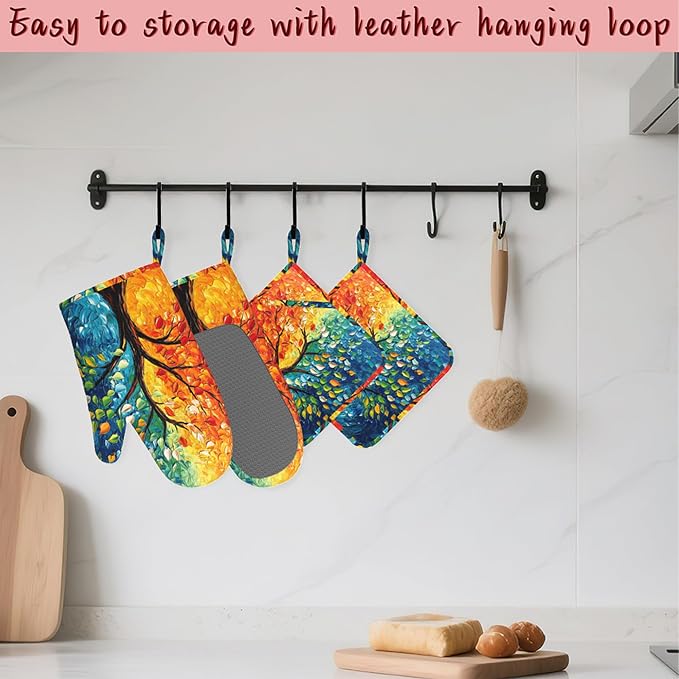 Tree of Life Silicone Oven Mitts and Pot Holders, Heat-Resistant 4 Piece - Image 5