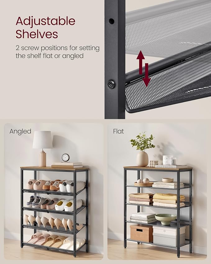 VASAGLE Shoe Rack for Entryway, Freestanding, Adjustable, Industrial | 5-Tier - Image 6
