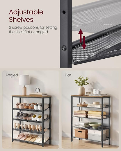 VASAGLE Shoe Rack for Entryway, Freestanding, Adjustable, Industrial | 5-Tier - Image 6