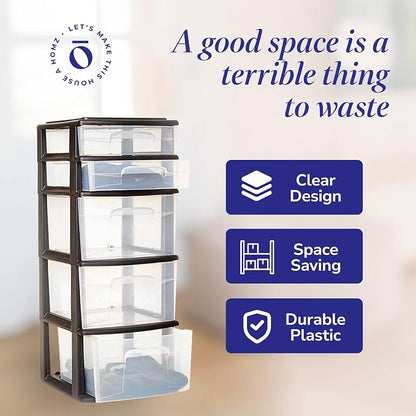 Homz Plastic 5 Clear Drawer Medium Home Organization Storage Container Tower - Image 5